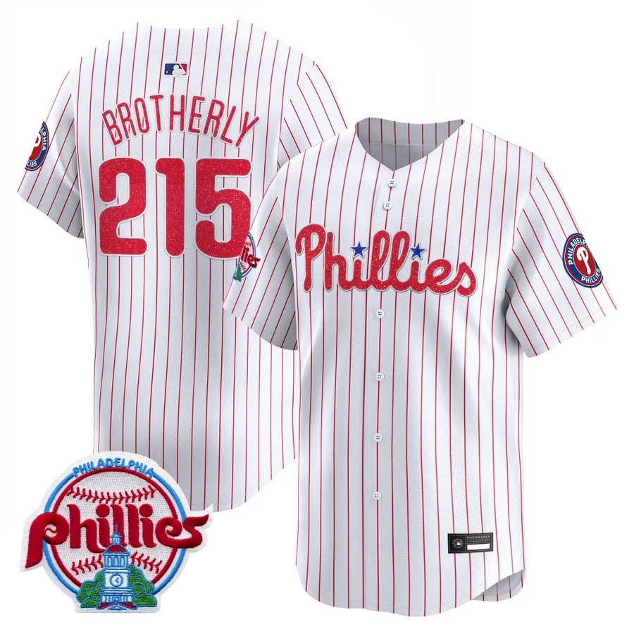 Philadelphia Phillies #215 Brotherly Glitter Vapor Premier Limited Jersey White - All Stitched