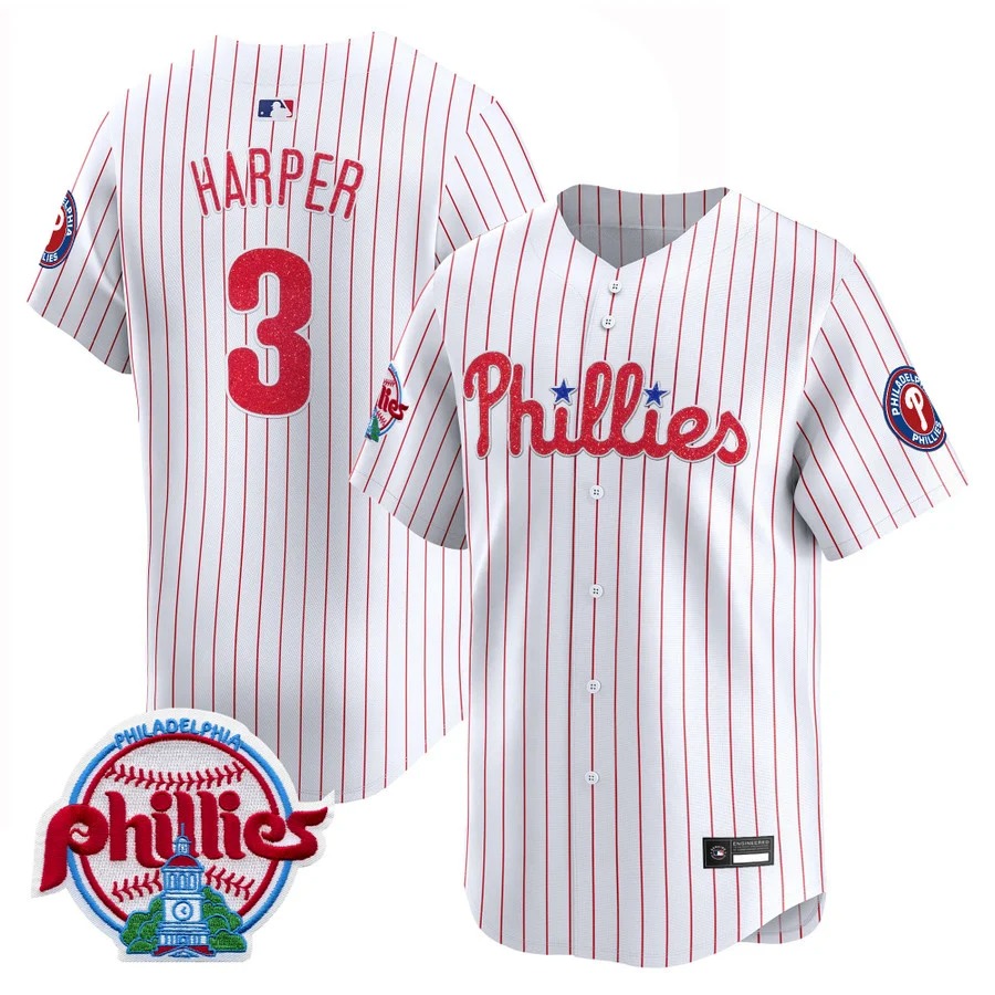 Philadelphia Phillies #3 Glitter Vapor Premier Limited Jersey White - All Stitched