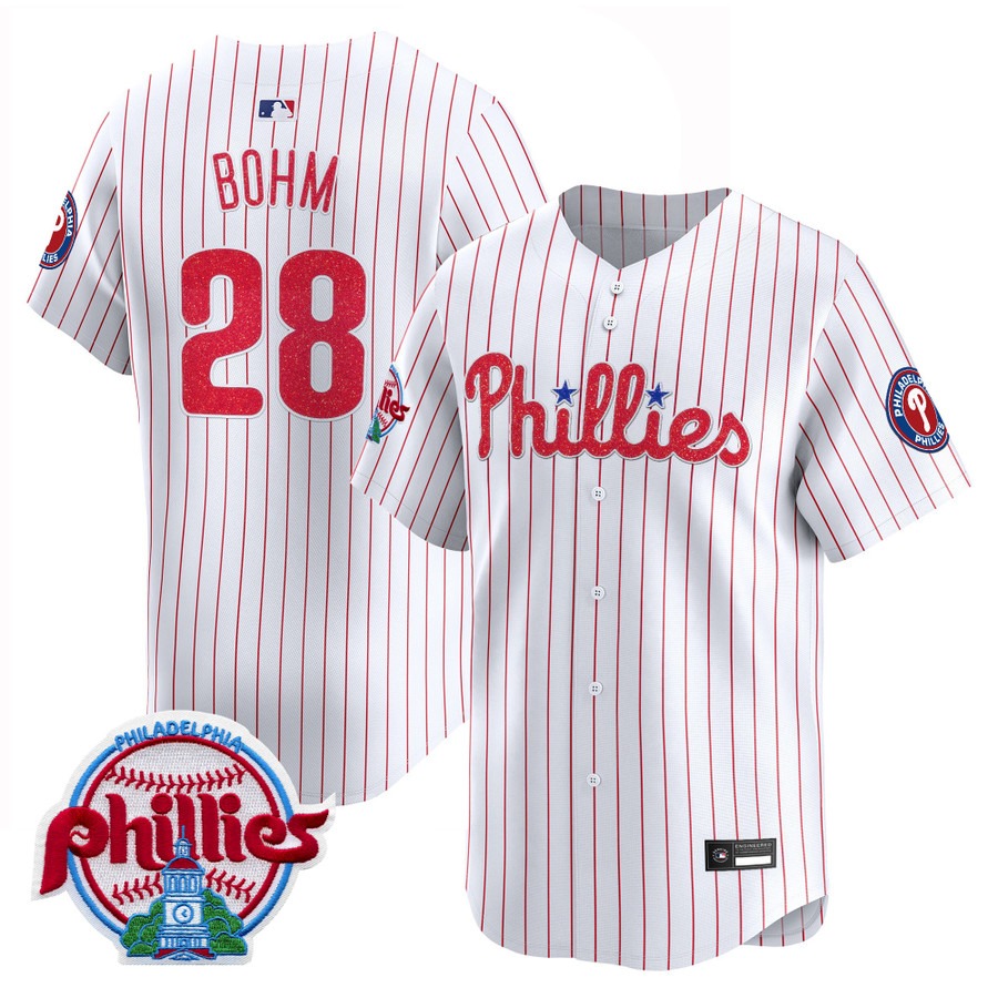 Philadelphia Phillies #28 Alec Bohm Glitter Vapor Premier Limited Jersey White - All Stitched