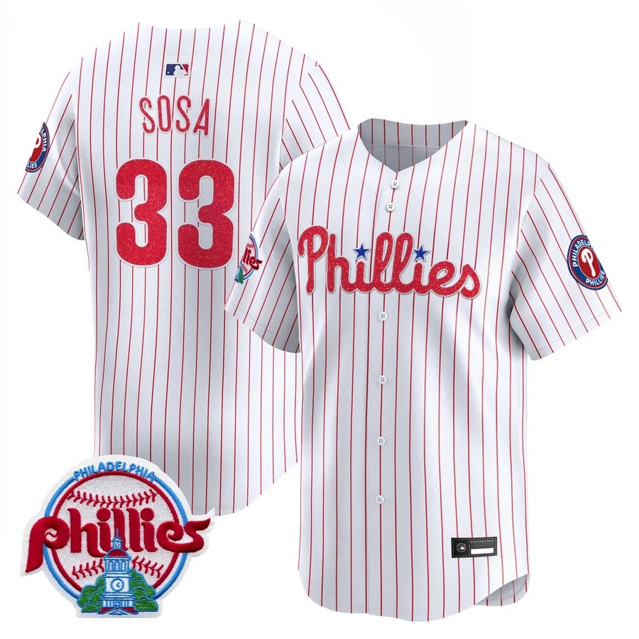 Philadelphia Phillies #33 Edmundo Sosa Glitter Vapor Premier Limited Jersey White - All Stitched