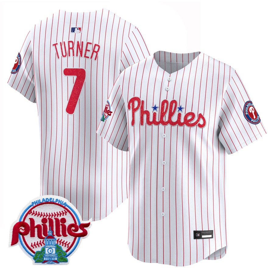 Philadelphia Phillies #7 Trea Turner Glitter Vapor Premier Limited Jersey White - All Stitched