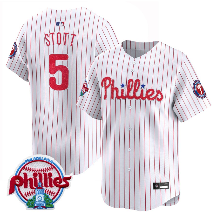 Philadelphia Phillies #5 Bryson Stott Glitter Vapor Premier Limited Jersey White - All Stitched