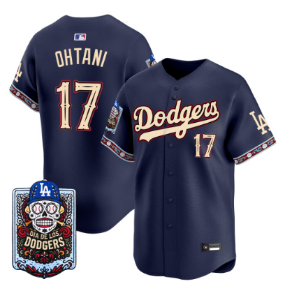 Los Angeles Dodgers #17 Shohei Ohtani Dia de los Muertos Vapor Premier Limited Jersey Navy - Stitched