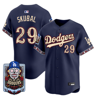 Los Angeles Dodgers #29 Tarik Skubal Dia de los Muertos Vapor Premier Limited Jersey Navy - Stitched