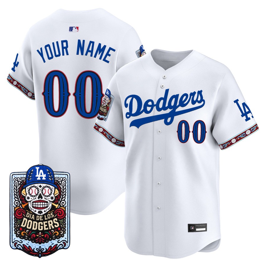 Los Angeles Dodgers Dia de los Muertos Vapor Premier Limited Custom Jersey White - Stitched
