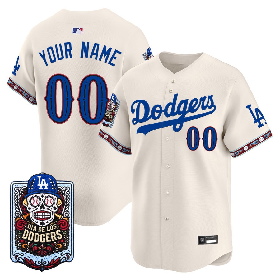 Los Angeles Dodgers Dia de los Muertos Vapor Premier Limited Custom Jersey Bone - Stitched