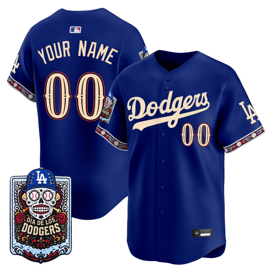 Los Angeles Dodgers Dia de los Muertos Vapor Premier Limited Custom Jersey Royal - Stitched
