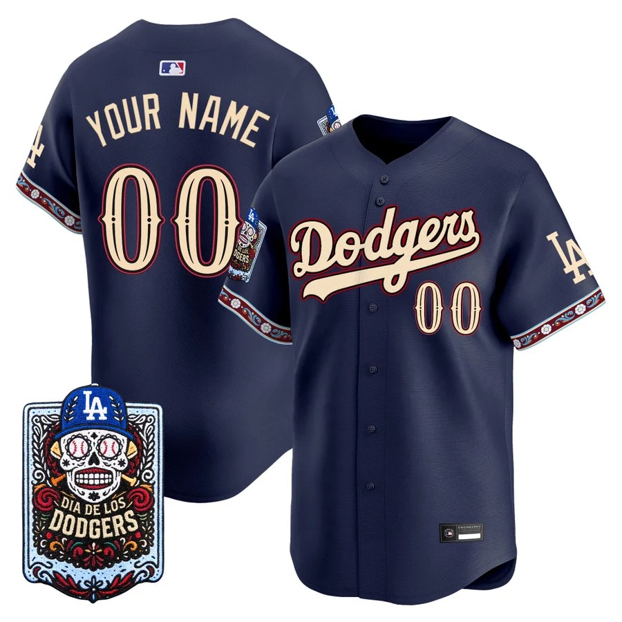 Los Angeles Dodgers Dia de los Muertos Vapor Premier Limited Custom Jersey Navy - Stitched