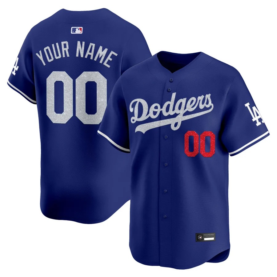 Los Angeles Dodgers Glitter Vapor Premier Limited Custom Jersey Royal - All Stitched