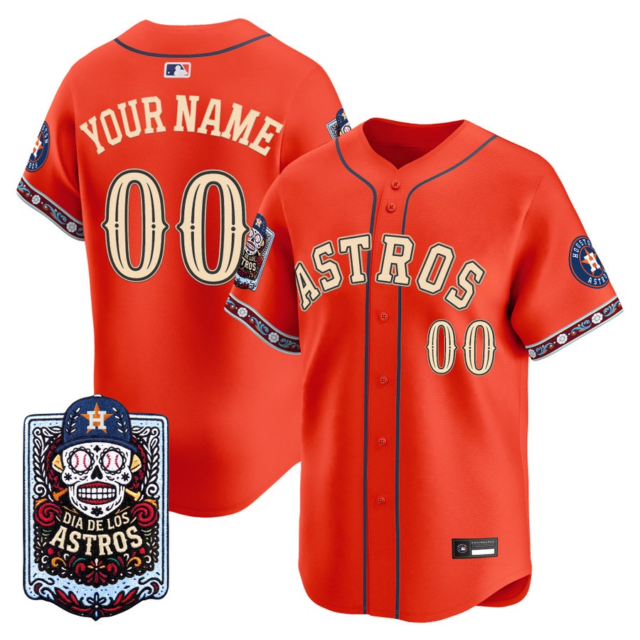 Houston Astros Dia de los Muertos Vapor Premier Limited Custom Jersey Orange - Stitched