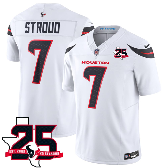 Men's Houston Texans #7 C.J. Stroud White 2026 25th Anniversary Patch F.U.S.E. Vapor Limited Stitched Football Jersey