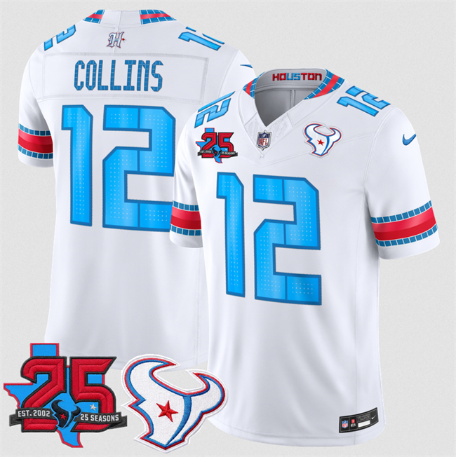 Men's Houston Texans #12 Nico Collins White 2026 25th Anniversary Patch F.U.S.E. 'HOUSTON_US' Rivalries Collection Limited Stitched Football Jersey