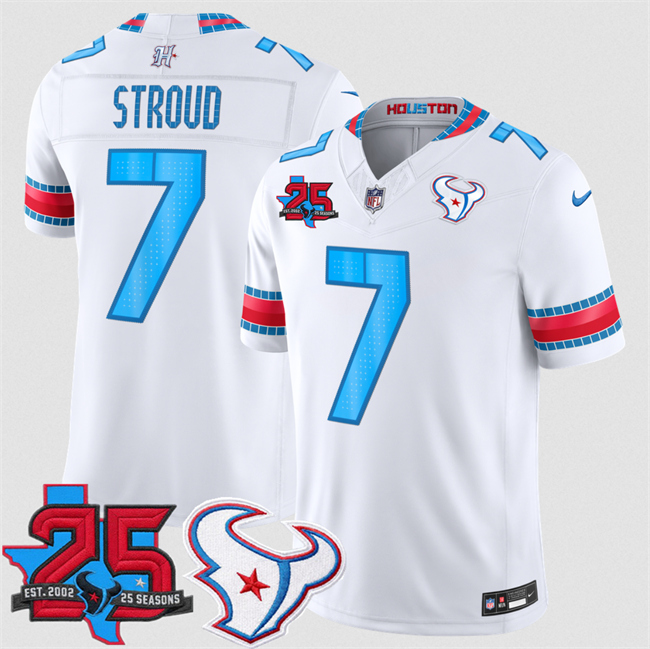 Men's Houston Texans #7 C.J. Stroud White 2026 25th Anniversary Patch F.U.S.E. 'HOUSTON_US' Rivalries Collection Limited Stitched Football Jersey
