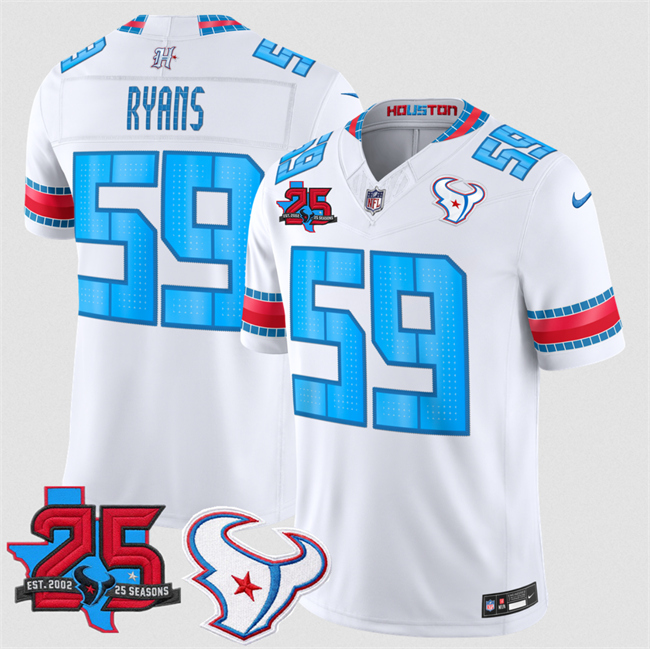 Men's Houston Texans #59 Aiden Fisher White 2026 25th Anniversary Patch F.U.S.E. 'HOUSTON_US' Rivalries Collection Limited Stitched Football Jersey
