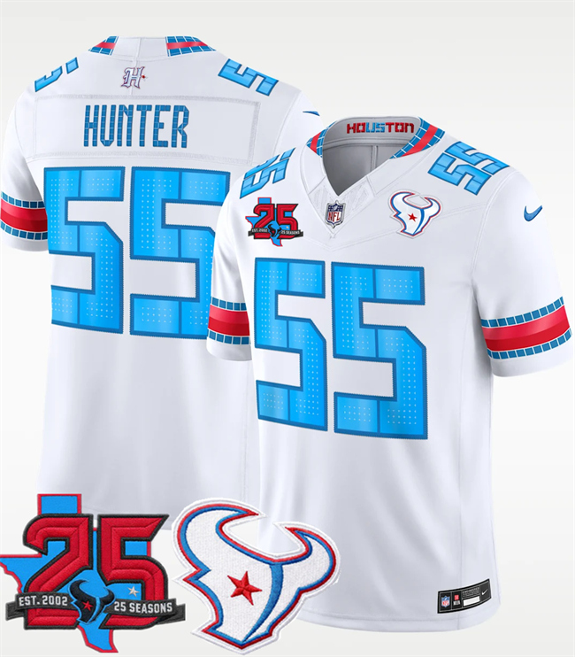 Men's Houston Texans #55 Danielle Hunter White 2026 25th Anniversary Patch F.U.S.E. 'HOUSTON_US' Rivalries Collection Limited Stitched Football Jersey