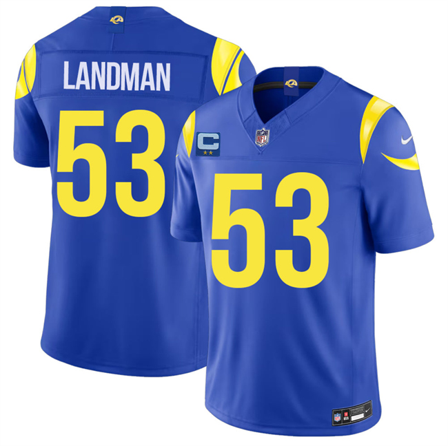 Men's Los Angeles Rams #53 Nate Landman Royal 2026 F.U.S.E. 2-Star C Patch Vapor Limited Stitched Football Jersey