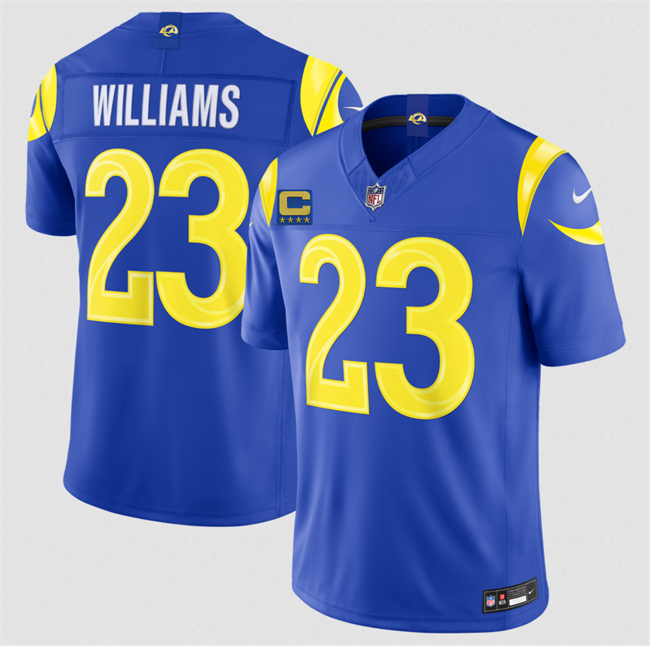 Men's Los Angeles Rams #23 Kyren Williams Royal 2026 F.U.S.E. 4-Star C Patch Vapor Limited Stitched Football Jersey