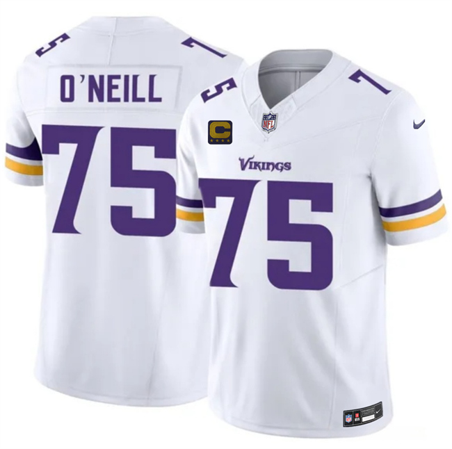 Men's Minnesota Vikings #75 Brian O'Neill White 2026 F.U.S.E. 4-Star C Patch Winter Warrior Limited Stitched Jersey