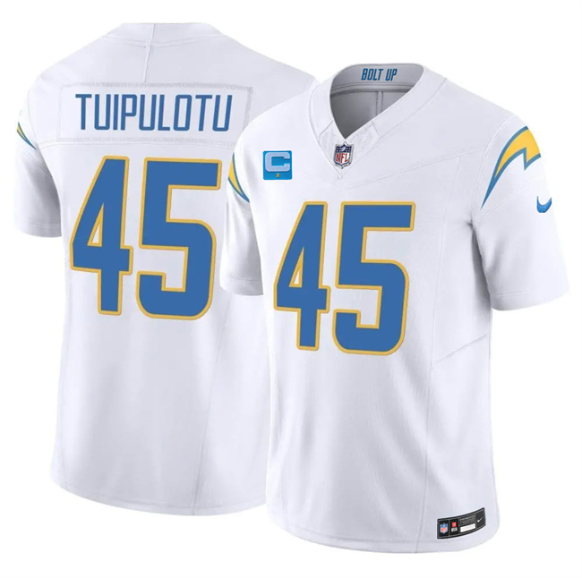 Men's Los Angeles Chargers #45 Tuli Tuipulotu White 2026 F.U.S.E. 1-Star C Patch Vapor Limited Stitched Football Jersey