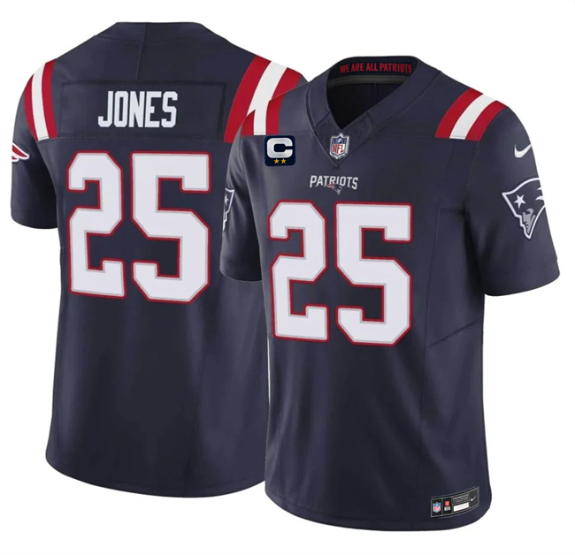 Men's New England Patriots #25 Marcus Jones Navy 2026 F.U.S.E.  2-Star C Pach Vapor Limited Stitched Football Jersey