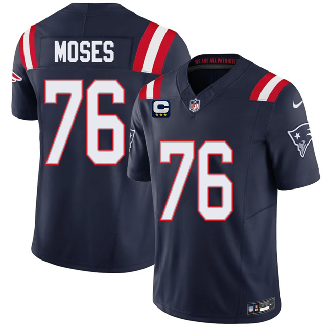 Men's New England Patriots #76 Morgan Moses Navy 2026 F.U.S.E.  3-Star C Pach Vapor Limited Stitched Football Jersey