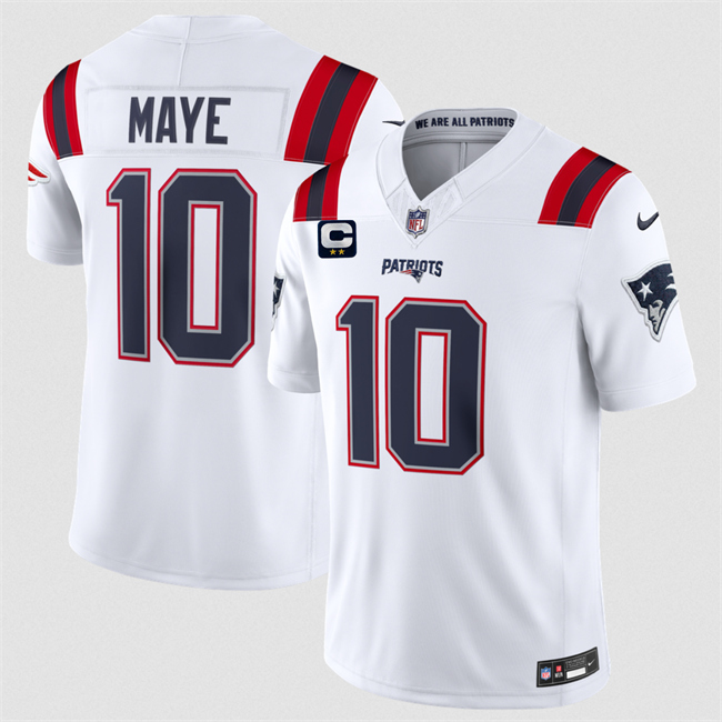 Men's New England Patriots #10 Drake Maye White 2026 F.U.S.E.  2-Star C Pach Vapor Limited Stitched Football Jersey