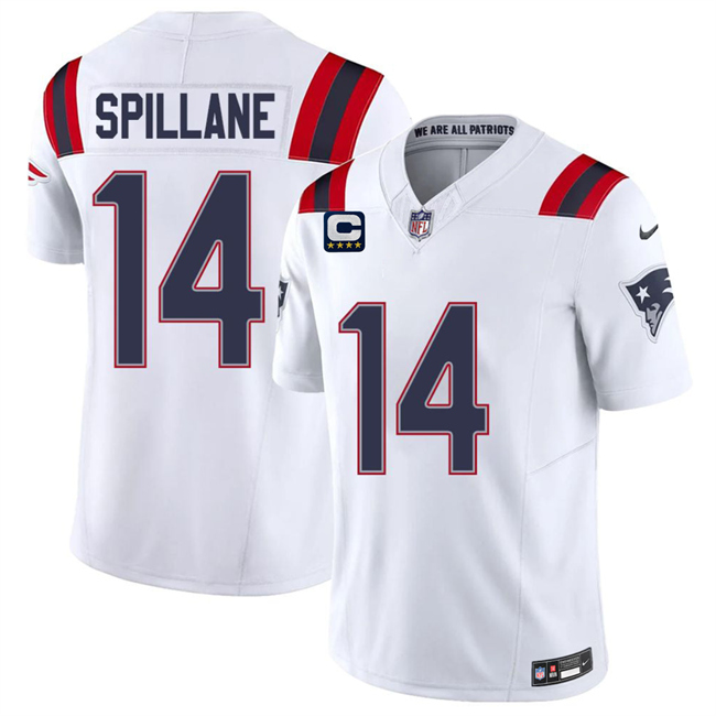 Men's New England Patriots #14 Robert Spillane White 2026 F.U.S.E.  4-Star C Pach Vapor Limited Stitched Football Jersey