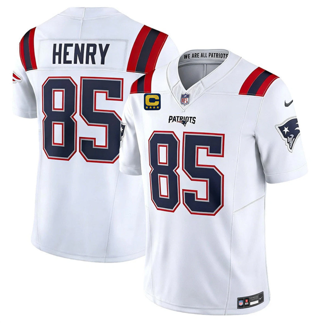 Men's New England Patriots #85 Hunter Henry White 2026 F.U.S.E.  4-Star C Pach Vapor Limited Stitched Football Jersey