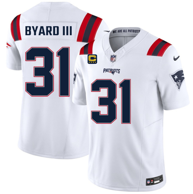 Men's New England Patriots #31 Kevin Byard III White 2026 F.U.S.E.  4-Star C Pach Vapor Limited Stitched Football Jersey