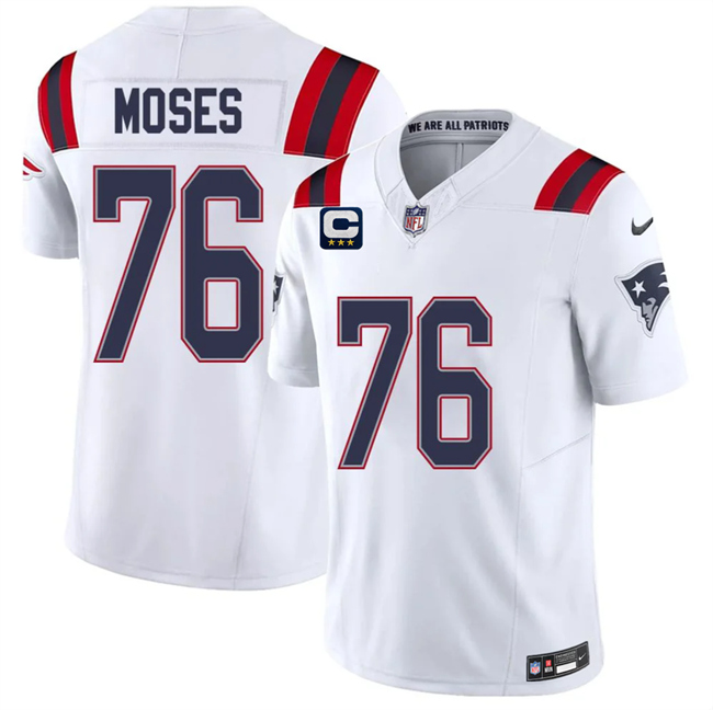 Men's New England Patriots #76 KMorgan Moses White 2026 F.U.S.E.  3-Star C Pach Vapor Limited Stitched Football Jersey