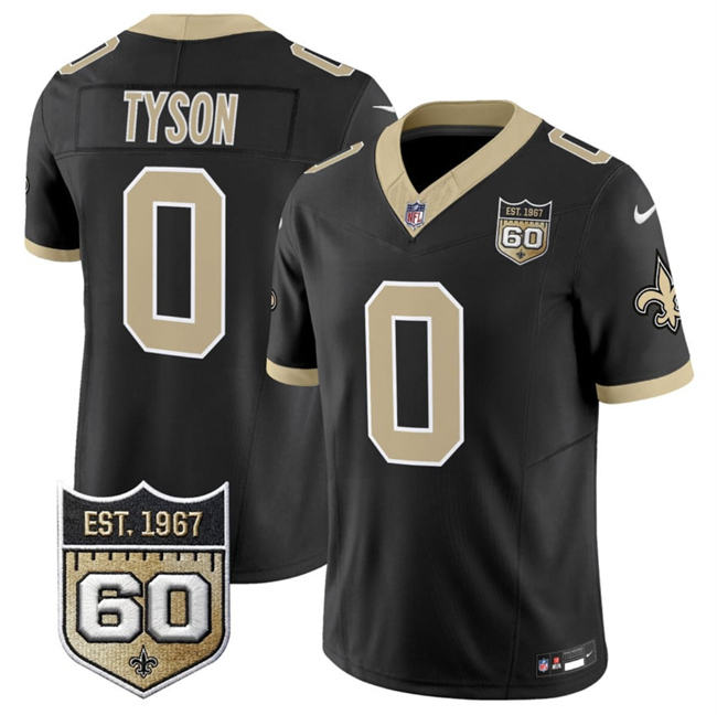 Men's New Orleans Saints #0 Jordyn Tyson Black 2026 F.U.S.E 60th Anniversary Patch Vapor Limited Football Stitched Jersey