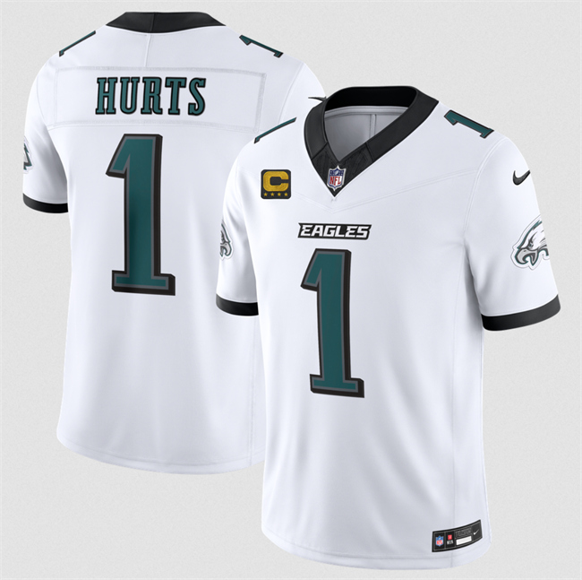 Men's Philadelphia Eagles #1 Jalen Hurts White 2026 F.U.S.E. 4-Star C Patch Vapor Untouchable Limited Stitched Football Jersey