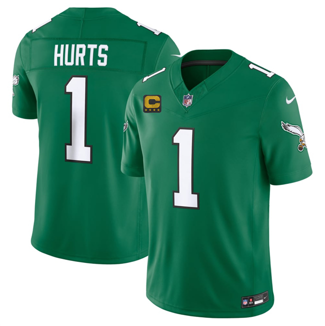 Men's Philadelphia Eagles #1 Jalen Hurts Kelly Green 2026 F.U.S.E. 4-Star C Patch Throwback Vapor Untouchable Limited Stitched Football Jersey