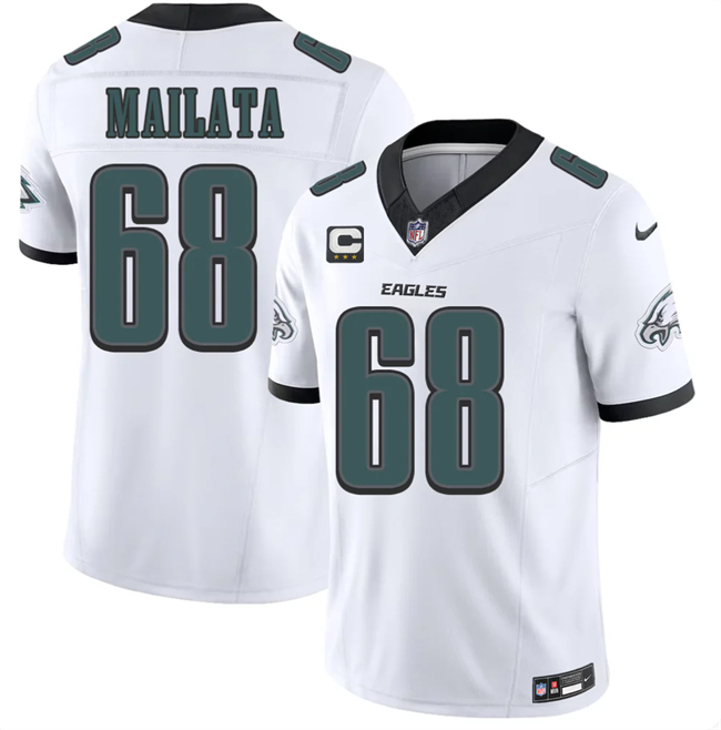 Men's Philadelphia Eagles #68 Jordan Mailata White 2026 F.U.S.E. 3-Star C Patch Vapor Untouchable Limited Stitched Football Jersey