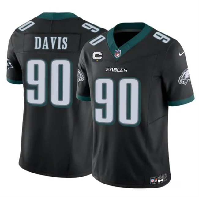 Men's Philadelphia Eagles #90 Jordan Davis Black 2025 F.U.S.E. 1-Star C PatchVapor Untouchable Limited Throwback Stitched Football Jersey