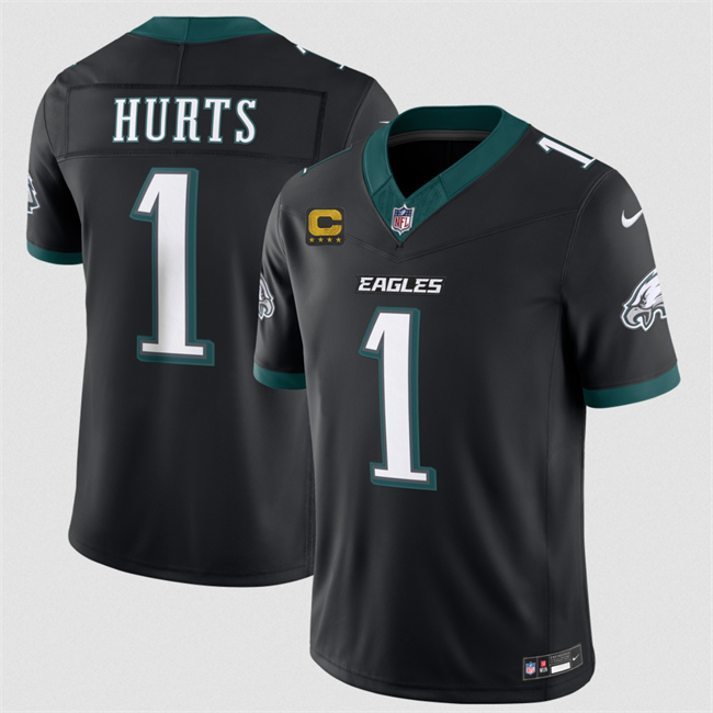 Men's Philadelphia Eagles #1 Jalen Hurts Black 2026 F.U.S.E. 4-Star C Patch Vapor Untouchable Limited Throwback Stitched Football Jersey