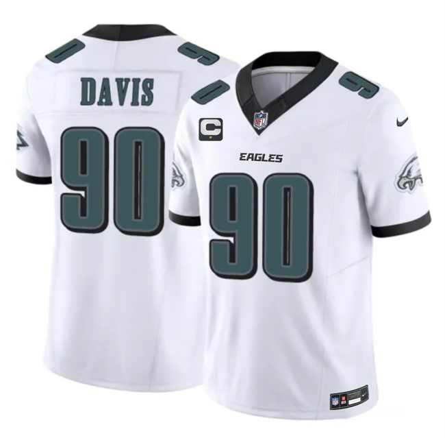 Men's Philadelphia Eagles #90 Jordan Davis White 2025 F.U.S.E. 1-Star C Patch Vapor Untouchable Limited Stitched Football Jersey