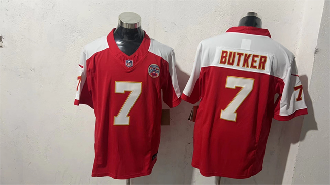 Men's Kansas City Chiefs #7 Harrison Butker Red White F.U.S.E Vapor Untouchable Limited Stitched Football Jersey