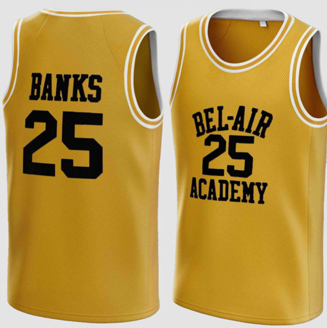 Men's Bel-Air Academy #25 Carlton Banks Gold Stitched Basketball Jersey