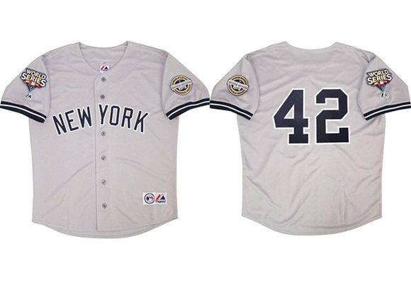 Men's New York Yankees #42 Mariano Rivera Gray 2009 World Series Road Stitched Baseball Jersey