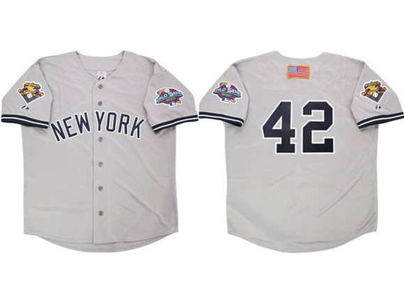 Men's New York Yankees #42 Mariano Rivera Gray 2001 World Series Road Stitched Baseball Jersey