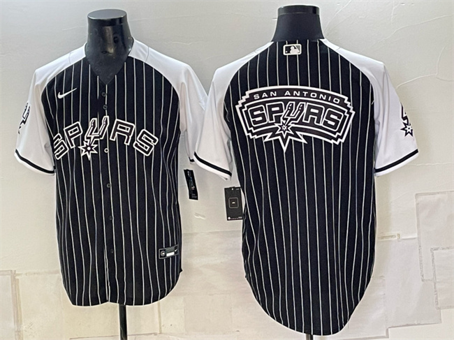 Men's San Antonio Spurs Team Big Logo Black Stitched Baseball Jersey