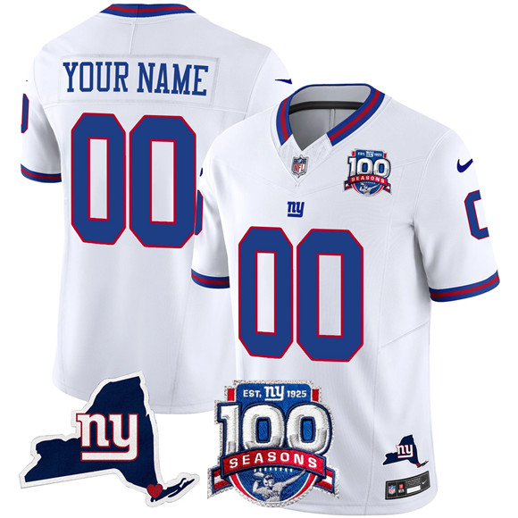 Women's New York Giants Active Player Custom White 2026 F.U.S.E. 100th Season & State Patch Vapor Limited Stitched Football Jersey