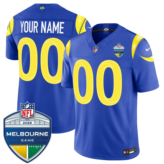 Men & Women & Youth Los Angeles Rams Active Player Custom Royal 2026 F.U.S.E. Melbourne Game Patch Vapor Limited Stitched Football Jersey