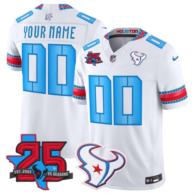 Men & Women & Youth Houston Texans Active Player Custom White 2026 25th Anniversary Patch F.U.S.E. 'HOUSTON US' Rivalries Collection Limited Stitched Football Jersey