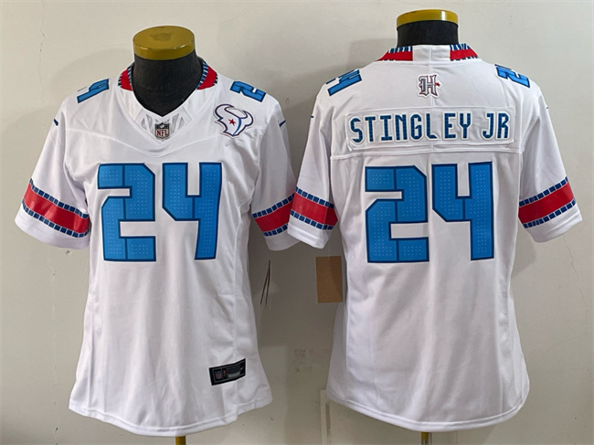 Women's Houston Texans #24 Derek Stingley Jr. White 2026 F.U.S.E. 'HOUSTON_US' Rivalries Collection Limited Stitched Football Jersey(Run Small)