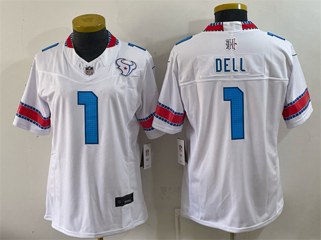 Women's Houston Texans #1 Tank Dell White 2026 F.U.S.E. 'HOUSTON_US' Rivalries Collection Limited Stitched Football Jersey(Run Small)