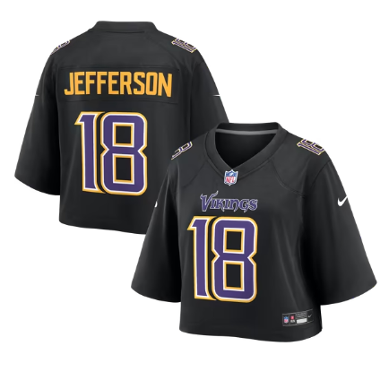 Women's Minnesota Vikings #18 Justin Jefferson Black Nike Cropped Fashion Game Stitched Jersey