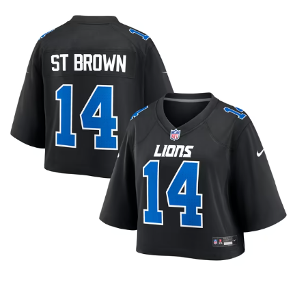 Women's Detroit Lions #14 Amon-Ra St. Brown Black Nike Cropped Fashion Game Stitched Jersey