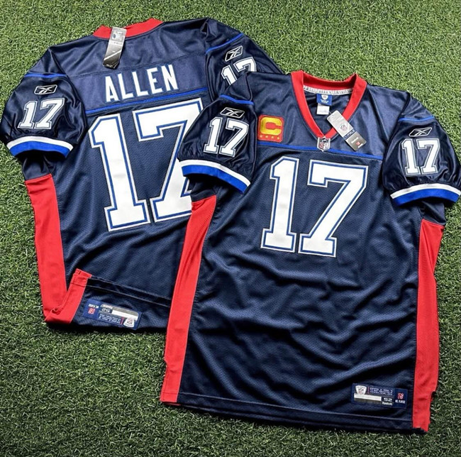Men's Buffalo Bills #17 Josh Allen Navy 4-Star C Patch Stitched Football Jersey